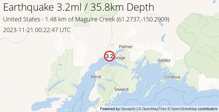 Earthquake ml3.2 - 1.483 km of Maguire Creek - United States