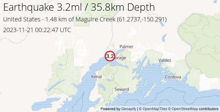 Earthquake ml3.2 - 1.477 km of Maguire Creek - United States