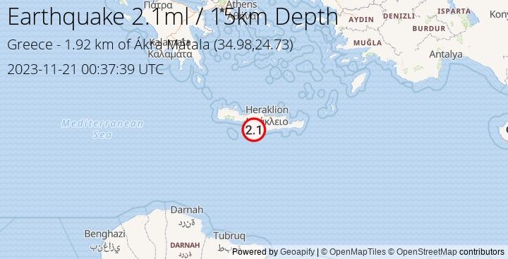 Earthquake ml2.1 - 1.923 km of Ákra Mátala - Greece