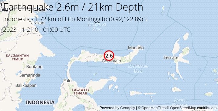 Earthquake m2.6 - 1.715 km of Lito Mohinggito - Indonesia