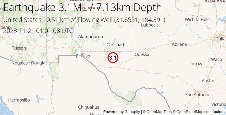 Earthquake ML3.1 - 0.505 km of Flowing Well - United States