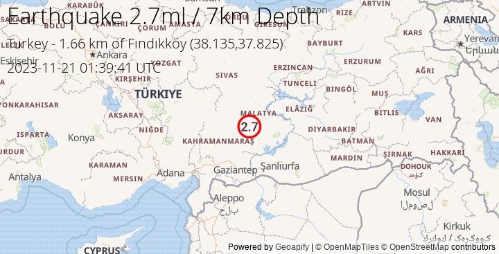 Earthquake ml2.7 - 1.663 km of Fındıkköy - Turkey