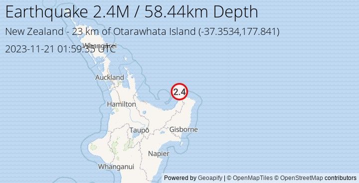 Earthquake M2.4 - 22.998 km of Otarawhata Island - New Zealand