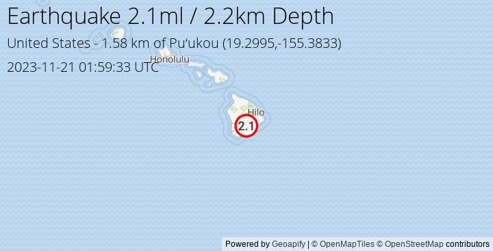 Earthquake ml2.1 - 1.582 km of Pu‘ukou - United States