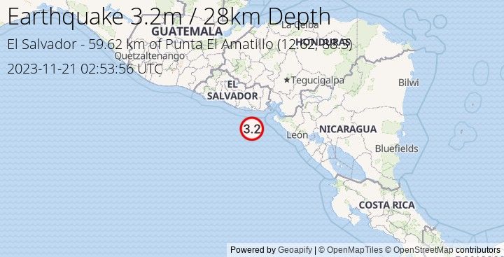 Earthquake m3.2 - 59.619 km of Punta El Amatillo - El Salvador