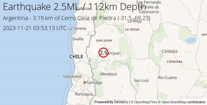 Earthquake ML2.5 - 3.189 km of Cerro Casa de Piedra - Argentina