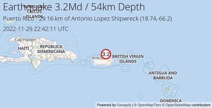 Earthquake Md3.2 - 29.163 km of Antonio Lopez Shipwreck - Puerto Rico