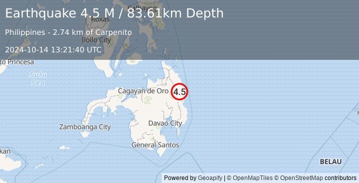 Earthquake Mindanao, Philippines (4.5 M) (2024-10-14 13:21:40 UTC)