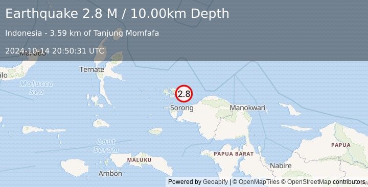 Earthquake West Papua Region, Indonesia (2.8 M) (2024-10-14 20:50:31 UTC)