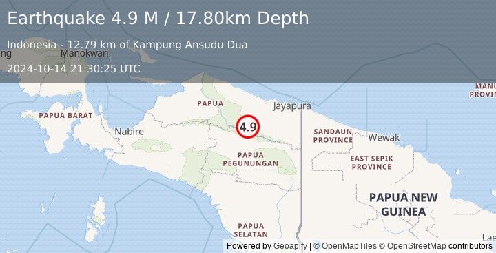 Earthquake West Papua, Indonesia (4.9 M) (2024-10-14 21:30:25 UTC)