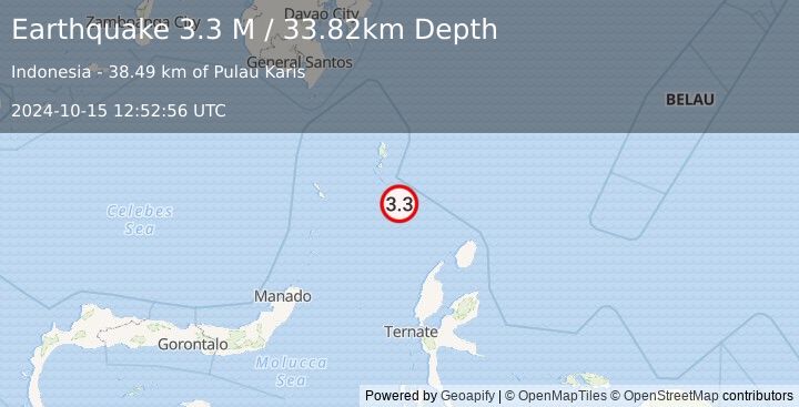 Earthquake Talaud Islands, Indonesia (3.3 M) (2024-10-15 12:52:56 UTC)