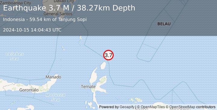 Earthquake North of Halmahera, Indonesia (3.7 M) (2024-10-15 14:04:43 UTC)