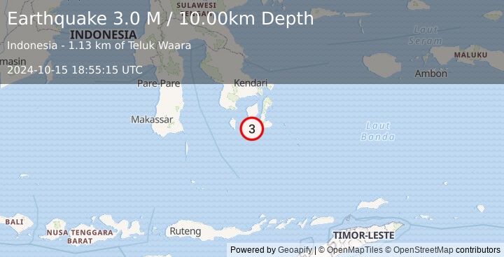 Earthquake Sulawesi, Indonesia (3.0 M) (2024-10-15 18:55:15 UTC)