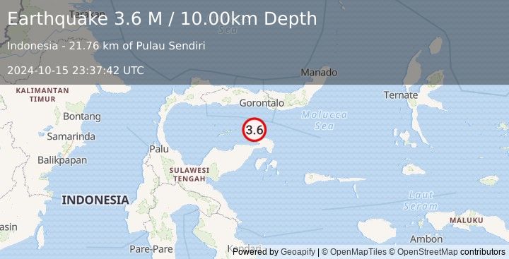 Earthquake Minahassa Peninsula, Sulawesi (3.6 M) (2024-10-15 23:37:42 UTC)