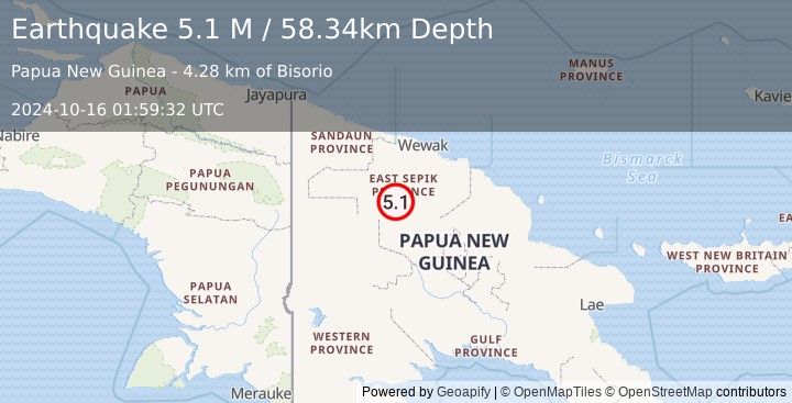 Earthquake New Guinea, Papua New Guinea (5.1 M) (2024-10-16 01:59:32 UTC)