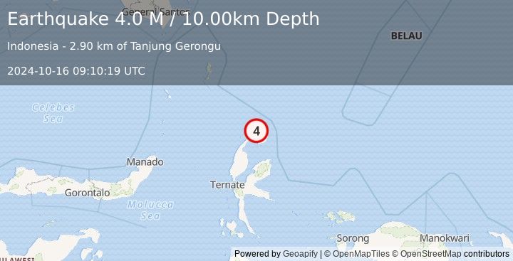 Earthquake Halmahera, Indonesia (4.0 M) (2024-10-16 09:10:19 UTC)