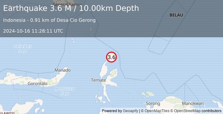 Earthquake Halmahera, Indonesia (3.6 M) (2024-10-16 11:28:11 UTC)