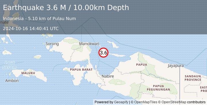 Earthquake West Papua Region, Indonesia (3.6 M) (2024-10-16 14:40:41 UTC)