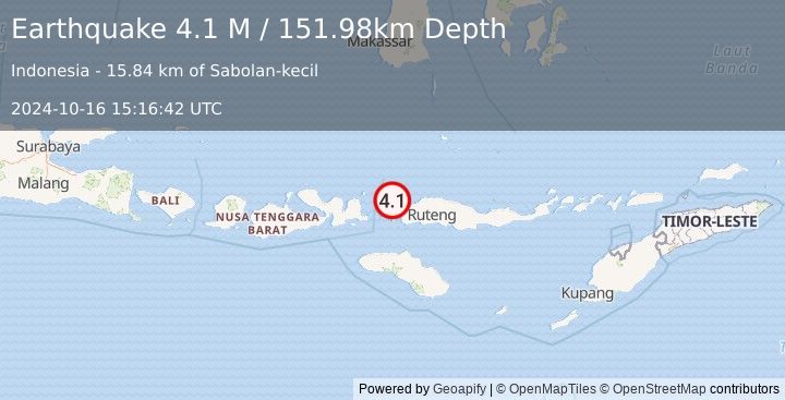 Earthquake Flores Region, Indonesia (4.1 M) (2024-10-16 15:16:42 UTC)