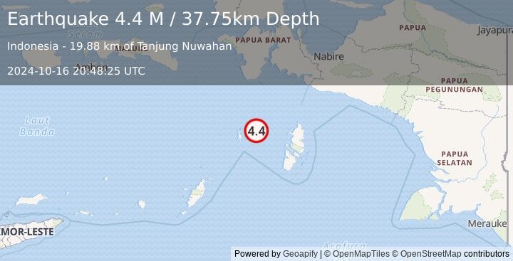 Earthquake Aru Islands Region, Indonesia (4.4 M) (2024-10-16 20:48:25 UTC)