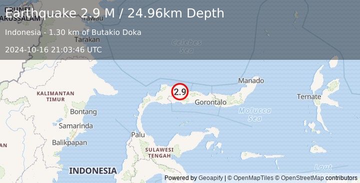 Earthquake Minahassa Peninsula, Sulawesi (2.9 M) (2024-10-16 21:03:46 UTC)