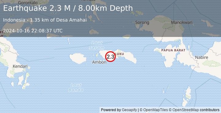 Earthquake Seram, Indonesia (2.3 M) (2024-10-16 22:08:37 UTC)