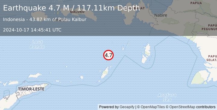 Earthquake Tanimbar Islands Region, Indonesia (4.7 M) (2024-10-17 14:45:41 UTC)