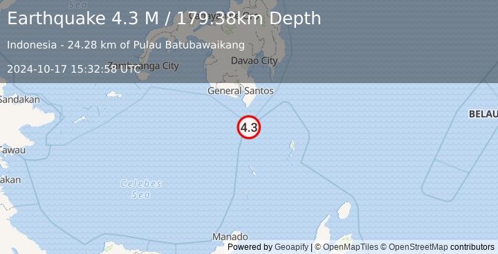 Earthquake Talaud Islands, Indonesia (4.3 M) (2024-10-17 15:32:58 UTC)