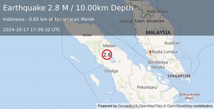 Earthquake Northern Sumatra, Indonesia (2.8 M) (2024-10-17 17:39:32 UTC)