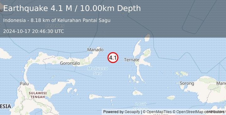 Earthquake Northern Molucca Sea (4.1 M) (2024-10-17 20:46:30 UTC)