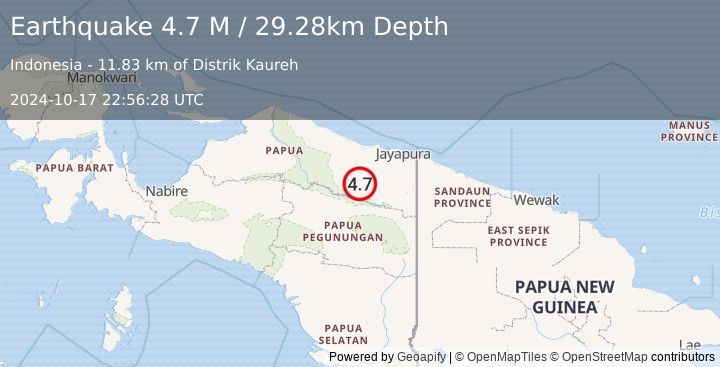 Earthquake West Papua, Indonesia (4.7 M) (2024-10-17 22:56:28 UTC)