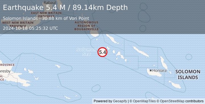 Earthquake Solomon Islands (5.4 M) (2024-10-18 05:25:32 UTC)