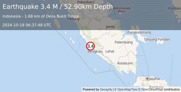 Earthquake Southern Sumatra, Indonesia (3.4 M) (2024-10-18 06:37:48 UTC)