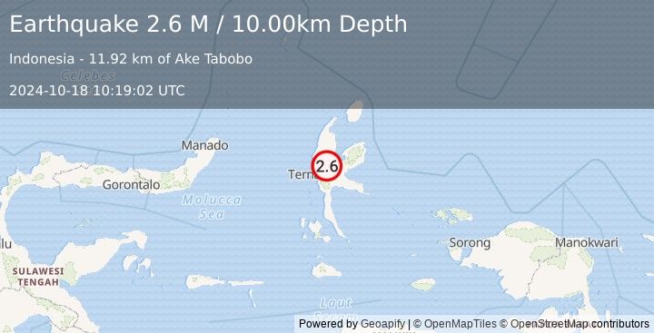 Earthquake Halmahera, Indonesia (2.6 M) (2024-10-18 10:19:02 UTC)