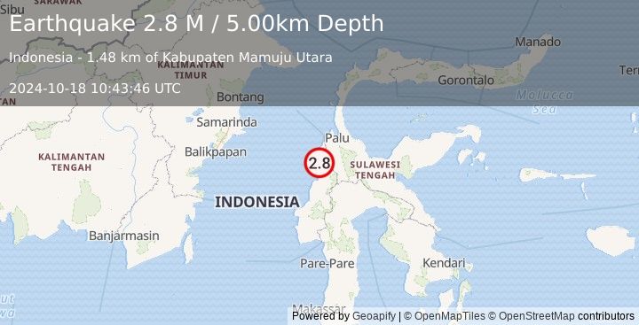 Earthquake Sulawesi, Indonesia (2.8 M) (2024-10-18 10:43:46 UTC)