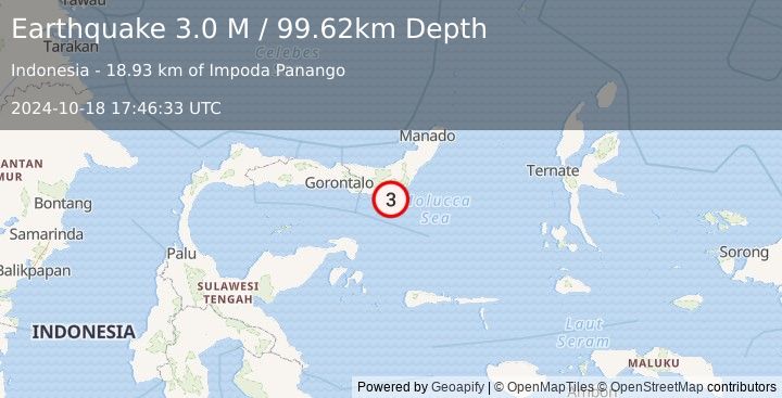 Earthquake Minahassa Peninsula, Sulawesi (3.0 M) (2024-10-18 17:46:33 UTC)