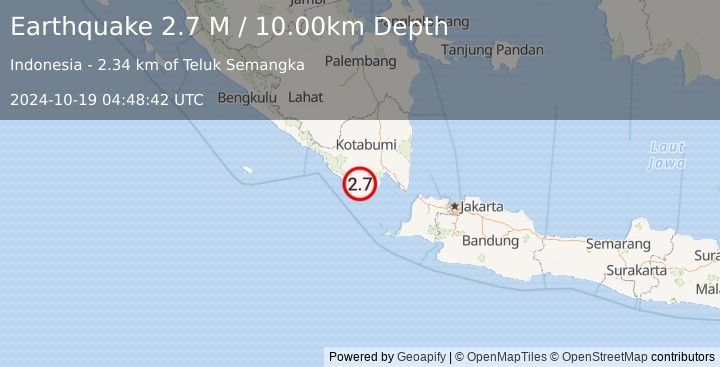 Earthquake Southern Sumatra, Indonesia (2.7 M) (2024-10-19 04:48:42 UTC)