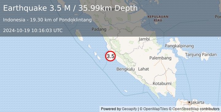 Earthquake Southern Sumatra, Indonesia (3.5 M) (2024-10-19 10:16:03 UTC)