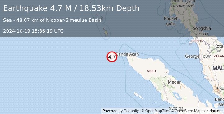 Earthquake Northern Sumatra, Indonesia (4.7 M) (2024-10-19 15:36:19 UTC)