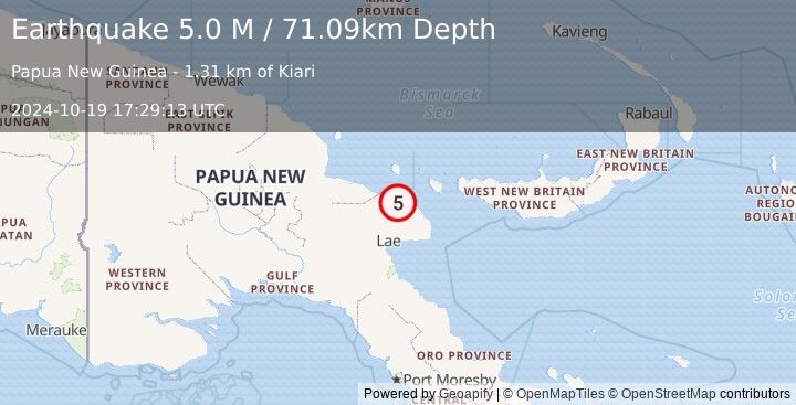 Earthquake Papua New Guinea Region (5.0 M) (2024-10-19 17:29:13 UTC)