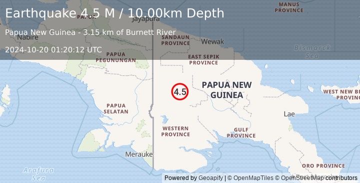 Earthquake New Guinea, Papua New Guinea (4.5 M) (2024-10-20 01:20:12 UTC)