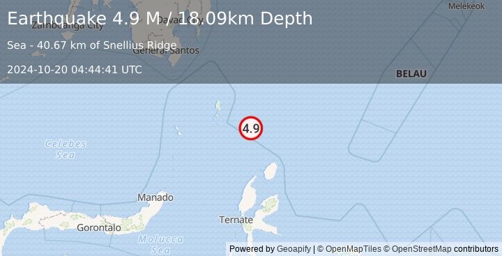 Earthquake Talaud Islands, Indonesia (4.9 M) (2024-10-20 04:44:41 UTC)