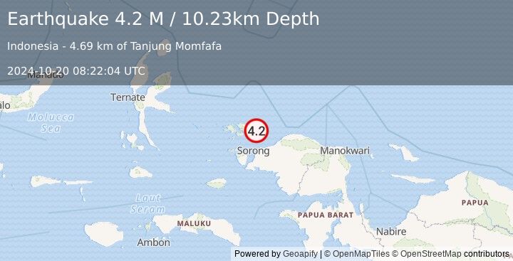 Earthquake West Papua Region, Indonesia (4.2 M) (2024-10-20 08:22:04 UTC)