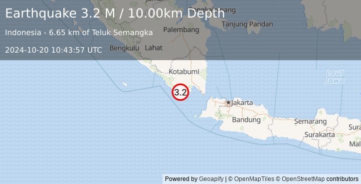 Earthquake Southern Sumatra, Indonesia (3.2 M) (2024-10-20 10:43:57 UTC)