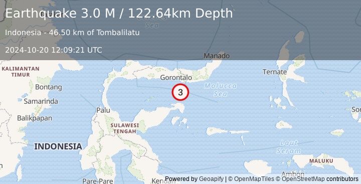 Earthquake Minahassa Peninsula, Sulawesi (3.0 M) (2024-10-20 12:09:21 UTC)