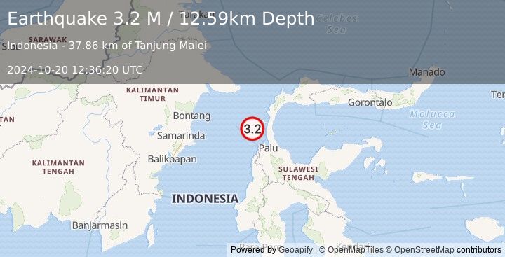 Earthquake Minahassa Peninsula, Sulawesi (3.2 M) (2024-10-20 12:36:20 UTC)