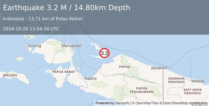 Earthquake West Papua Region, Indonesia (3.2 M) (2024-10-20 13:54:34 UTC)