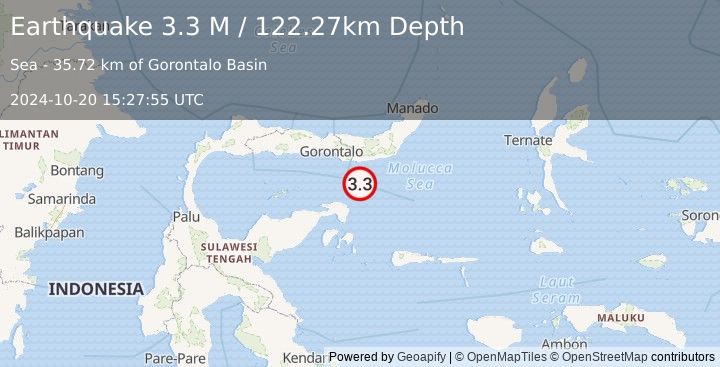 Earthquake Minahassa Peninsula, Sulawesi (3.3 M) (2024-10-20 15:27:55 UTC)