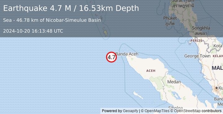 Earthquake Northern Sumatra, Indonesia (4.7 M) (2024-10-20 16:13:48 UTC)