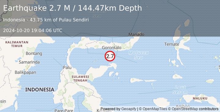 Earthquake Minahassa Peninsula, Sulawesi (2.7 M) (2024-10-20 19:04:06 UTC)